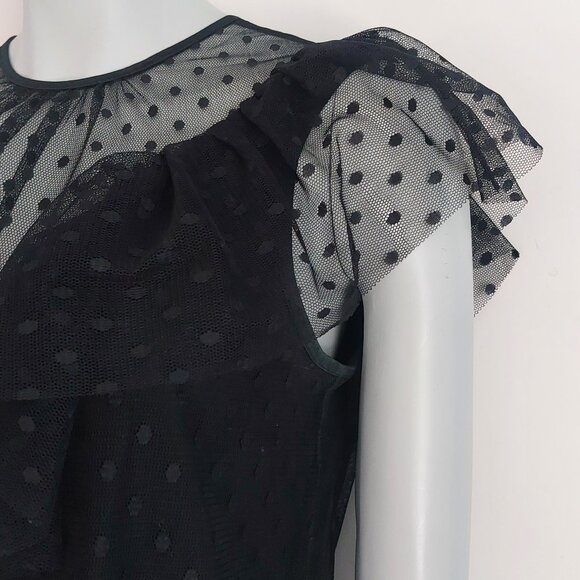 Milly Black Mesh Blouse Small Silk Blend Flutter Sleeve Romantic Date Night EUC - Picture 6 of 14